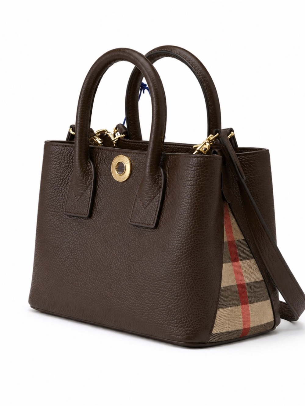 Sale ends 6/6 Burberry Dark Brown Pebbled Leather Satchel with Gold Hardware